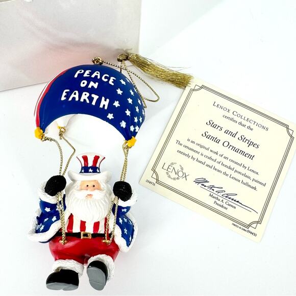 Vintage Lenox Stars and Stripes‎ Santa Ornament Patriotic Peace on Earth 2002 - Picture 1 of 7